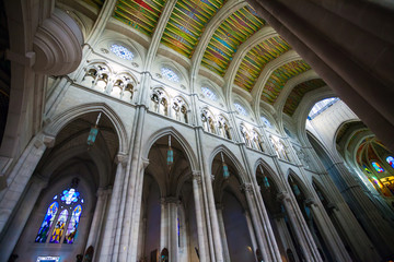 Cathedral Almudena interior with view of the pipe organ on a sun