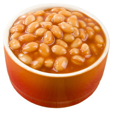 Baked Beans - Bowl of baked beans isolated on white