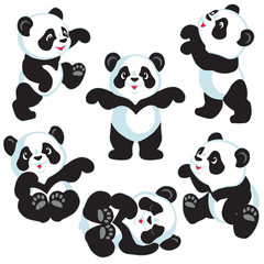 Naklejka premium zestaw z kreskówkową pandą