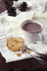 Winter mood: a cup of hot chocolate and cookies