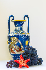 Greek jug - amphora, grapes and starfish