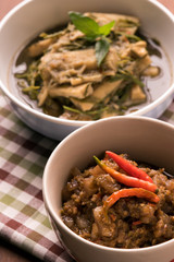 Chili Tamarind Dipping Sauce with Bamboo Shoot Soup