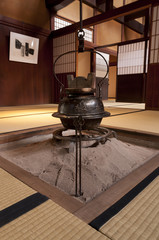 Traditional japanese home interior with hanging tea pot