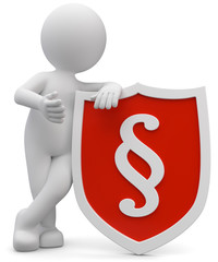 3d Männchen mit Schild und Paragraph weiss