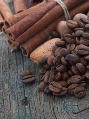 coffee beans with cinnamon and almonds