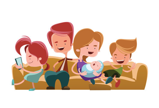 Family sitting couch sofa vector illustration cartoon character