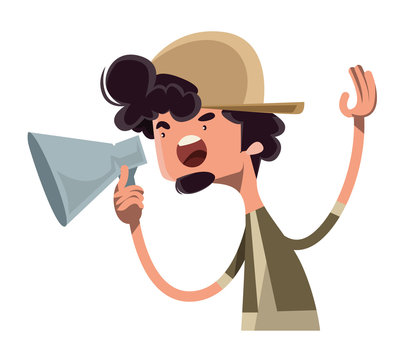 Movie Director Yelling Cut Vector Illustration Cartoon Character