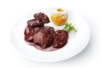 Restaurant food isolated - chicken liver in pomegranate sauce