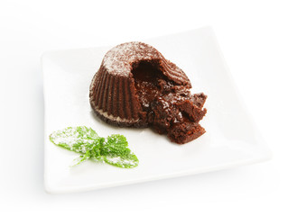 Restaurant food isolated - chocolate fondant cake