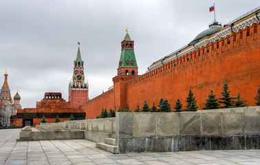 Moscow Kremlin and Spasskaya Tower in summer cloudy day
