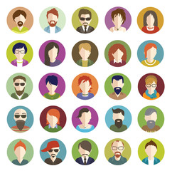 Set of People Flat icons. Vector women and men character.