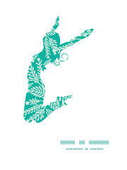 Vector emerald green plants jumping girl silhouette pattern