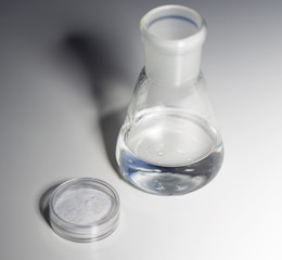 close up of flask with water or liquid chemical