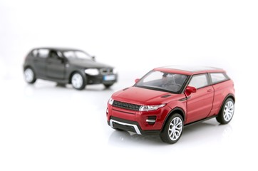 Fototapeta na wymiar Red and black cars toy set isolated on white background