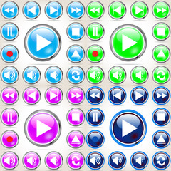 Set of colored Media buttons with shadow