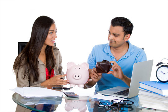 Young couple man and woman stressed over family budget 