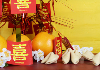 Chinese New Year celebration red wood party table 