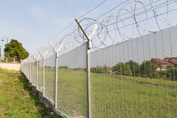 Security fencing at residential neighborhood