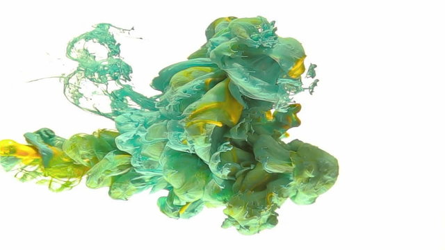 Ink color drop, turquoise, yellow and green color