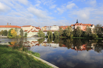 Obraz premium Medieval Town Pisek above the river Otava, Czech Republic