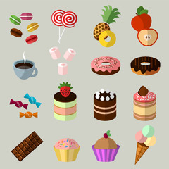 Sweets icons set in flat style