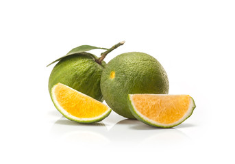 sweet green Oranges fruit  isolated on white background
