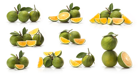 sweet green Oranges fruit  isolated on white background