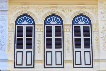 Vintage window or Sino-Portuguese style in Phuket, Thailand