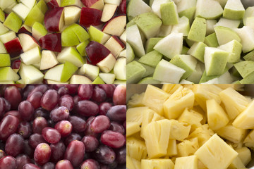 Pieces of red and green apples,Sliced pineapple,grape and Sliced