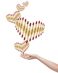 Hand waiting for Red colour lipstick composed in heart shape fal