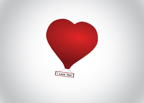 Heart text Valentine's day, hot-air baloon, vector