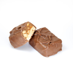 chocolate bar with caramel on white