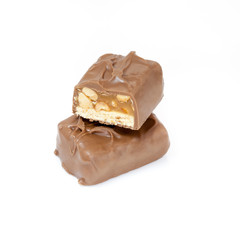 chocolate bar with caramel on white