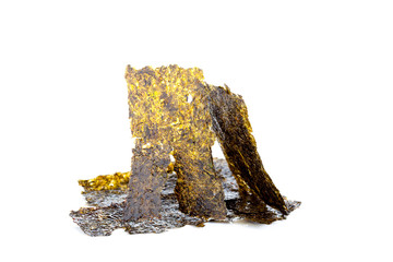 Dry roasted seaweed isolated on white background