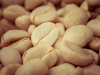 green coffee beans macro with filter effect retro vintage style