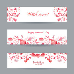 Collection of beautiful romantic banners. pink flowers