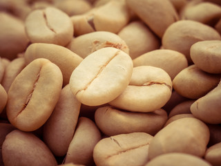 green coffee beans macro with filter effect retro vintage style