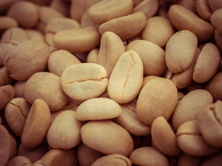 green coffee beans macro with filter effect retro vintage style