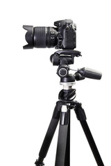 DSLR black camera on tripod