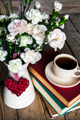 Coffee, books and flowers