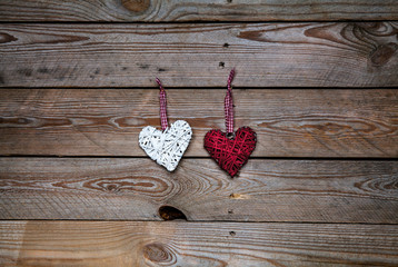 Love hearts on wooden texture background, valentines day