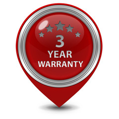Three year warranty pointer icon on white background
