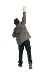 man standing on white background, back