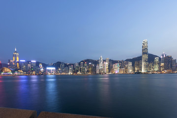 Fototapeta na wymiar panoramic cityscape and skyline of hongkong harbor at night