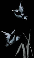 Chinese painting watercolor. Flying birds