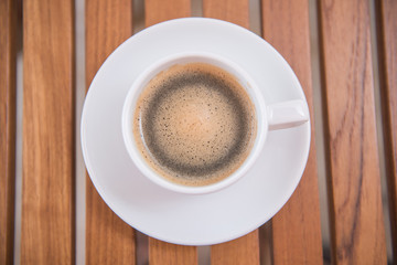 hot black coffee in white cup