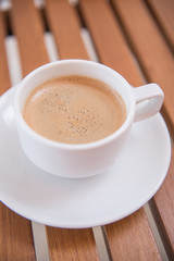 hot black coffee in white cup