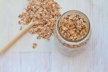 Oatmeal on a vintage wooden background