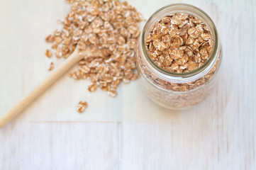 Oatmeal on a vintage wooden background
