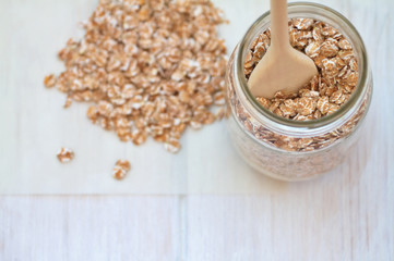 Oatmeal on a vintage wooden background